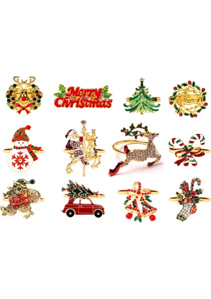 12 Adet Noel Peçete Halkaları Kaplama Metal Noel Peçete Tutucu Halka Noel Peçete Tokaları Masa Süsü Tutucu (Yurt Dışından)