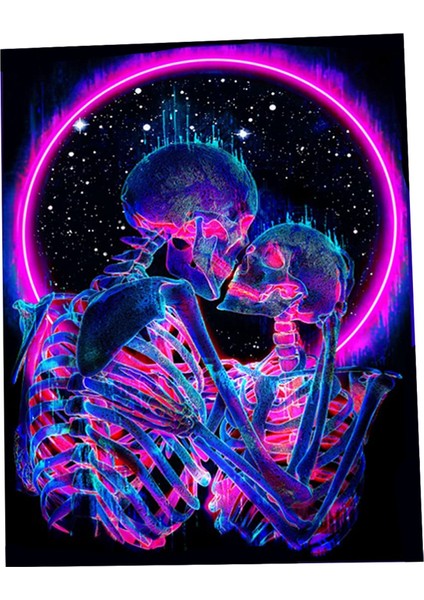 Blacklight Kafatası Goblen, Öpüşen Aşıklar Goblen Uv Reaktif Trippy Psychedelic Neon Halılar Glow 29.5X37.4INCH (Yurt Dışından)