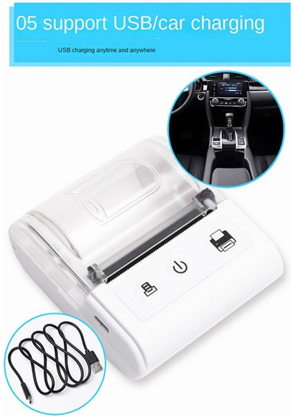 Kablosuz Mini Termal Yazıcı Taşınabilir Bluetooth Makbuz Yazıcısı Termal Bt 58MM Termal Makbuz Baskı Beyaz Ab Tak (Yurt Dışından)