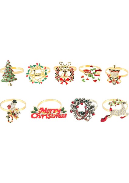 9 Parça Noel Peçete Halkaları Seti Metal Noel Peçete Tutucu Noel Ağacı Peçete Halkası Dekor (Yurt Dışından)