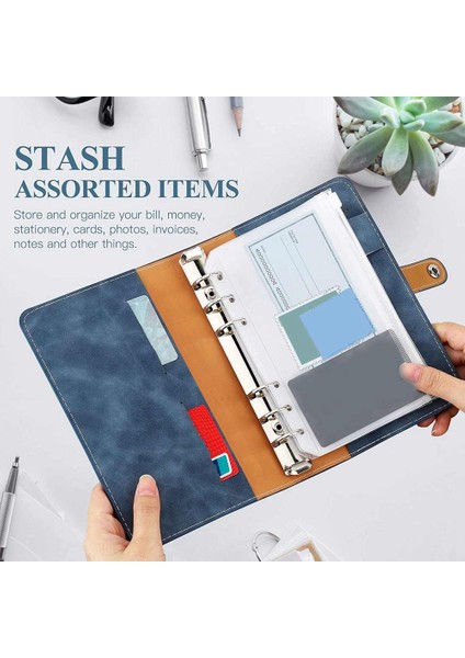 6 Halkalı Defter Bağlayıcı Pu Deri Bağlayıcı Dizüstü Bağlayıcı Kapağı Şeffaf Plastik A6 Bağlayıcı Zarf Çanta Mavi (Yurt Dışından) modelleri