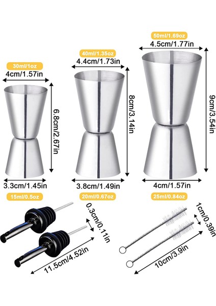 1 Takım Kokteyl Ölçüm Kapları Paslanmaz Çelik Çubuk Ölçüsü 3/4/5cl Küçük Jigger Iç Ölçeklendirme ile Çift Ölçüm Kapları (Yurt Dışından)