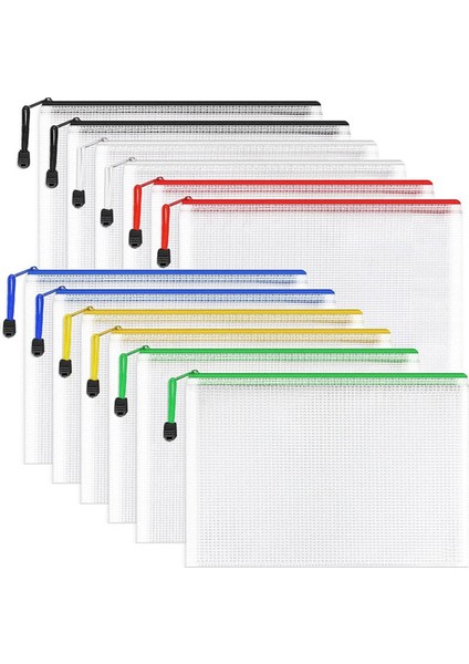12 Adet A4 Zip Klasörleri Örgü Fermuar Kese Belge Çantası, Plastik Zip Dosya Klasörleri, Mektup Boyutu/a4 Boyutu Ofis Malzemeleri Için (Yurt Dışından) fırsatları