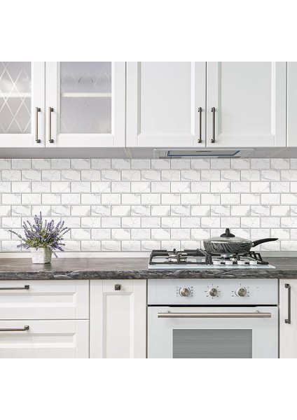 12 Sayfalık Peel ve Çubuk Backsplash Kiremit, Sahte Beyaz Mermer Görünümlü Mutfak Için Backsplash Fayanslarda Pvc Çubuk 12X6INCH Gri (Yurt Dışından)
