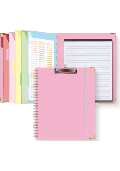 Pano, 5'li 10 Cepli Bölme, Elastik Kalemlik ve Klasör Etiketleri, Spiral Hemşire Panosu Sanat Panosu Pembe (Yurt Dışından)