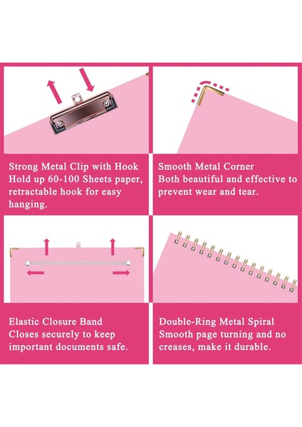 Pano, 5'li 10 Cepli Bölme, Elastik Kalemlik ve Klasör Etiketleri, Spiral Hemşire Panosu Sanat Panosu Pembe (Yurt Dışından) fırsatları