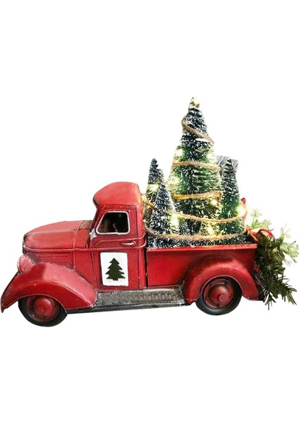 Noel Kırmızı Kamyon Dekoru, Çiftlik Evi Reçine Kamyon Ekici Mini Noel Ağacı ile Işıklı Kırmızı Kamyon (Yurt Dışından)