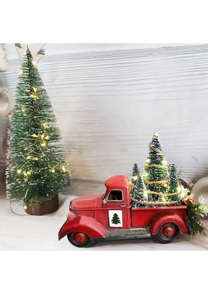 Noel Kırmızı Kamyon Dekoru, Çiftlik Evi Reçine Kamyon Ekici Mini Noel Ağacı ile Işıklı Kırmızı Kamyon (Yurt Dışından) fiyatları