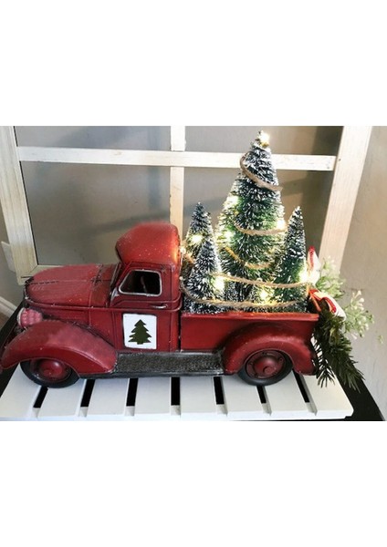 Noel Kırmızı Kamyon Dekoru, Çiftlik Evi Reçine Kamyon Ekici Mini Noel Ağacı ile Işıklı Kırmızı Kamyon (Yurt Dışından) modelleri