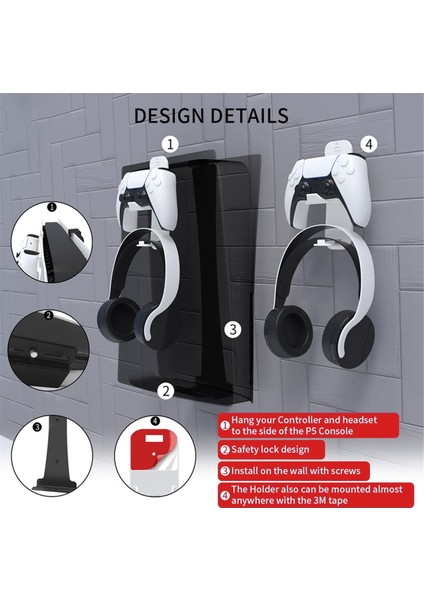 Ince Konsol Için Duvara Montaj + Depolama Kanca Seti De/uhd Evrensel Çok Fonksiyonlu Pratik Aksesuarlar, Siyah (Yurt Dışından)