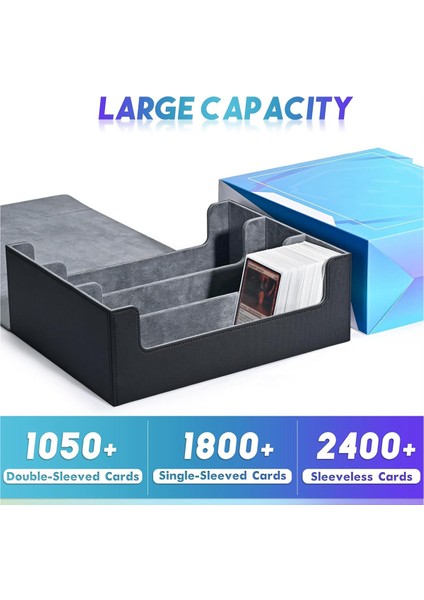 Ticaret Kartları Için Kart Saklama Kutusu, Manyetik Kapatma Kart Sahibinin Üstten Yüklemeli Güverte Kasası Oyun Kartları Kutusu Siyah + Mavi (Yurt Dışından) modelleri
