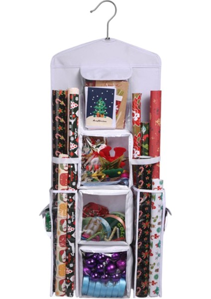 Asılı Çift Taraflı Hediye Paketi Organizatör Ambalaj Kağıdı Saklama Çantası Çoklu Ön ve Arka Cepli Çantaları Organize Edin B (Yurt Dışından)