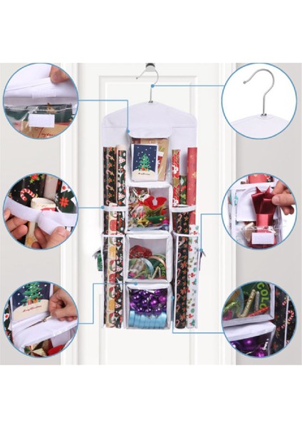 Asılı Çift Taraflı Hediye Paketi Organizatör Ambalaj Kağıdı Saklama Çantası Çoklu Ön ve Arka Cepli Çantaları Organize Edin B (Yurt Dışından) fiyatları