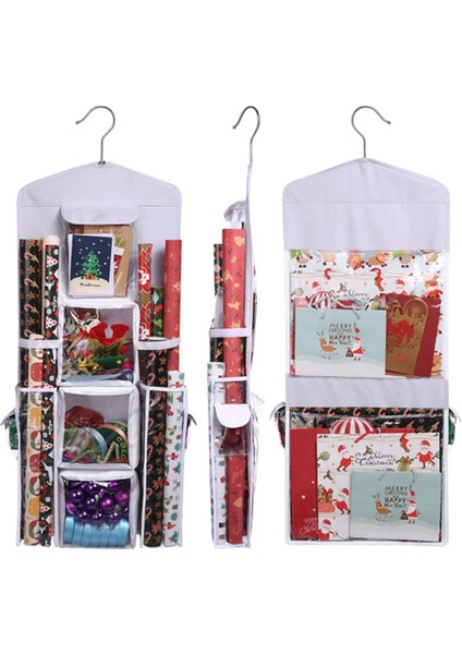 Asılı Çift Taraflı Hediye Paketi Organizatör Ambalaj Kağıdı Saklama Çantası Çoklu Ön ve Arka Cepli Çantaları Organize Edin B (Yurt Dışından) fırsatları