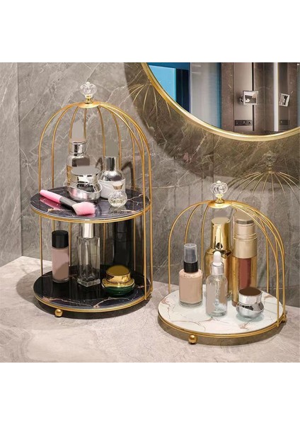 Metal Kuş Kafesi Makyaj Kozmetik Organizatör Depolama Rafı Banyo Cilt Bakımı Kozmetik Masa Raf, Siyah 36 cm (Yurt Dışından) modelleri