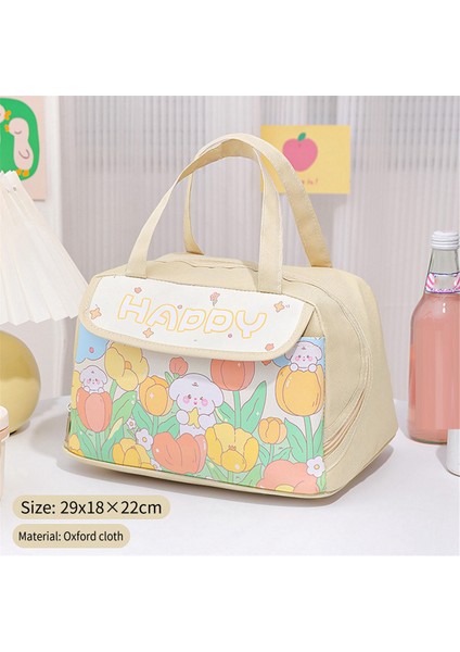 Kawaii Taşınabilir Öğle Yemeği Çantası Bej Yalıtımlı Öğle Yemeği Kabı Kadınlar Için Yetişkin Çalışma Açık Kamp (Yurt Dışından)