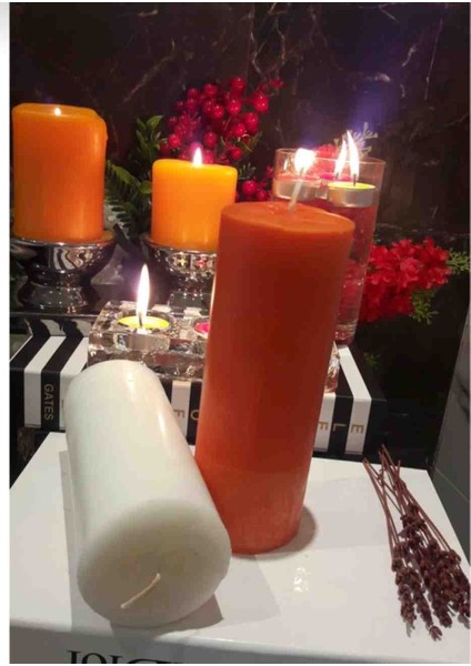 Iv Candles Homedecor 2'li Turuncu Beyaz Baton Mum