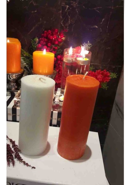 Iv Candles Homedecor 2'li Turuncu Beyaz Baton Mum