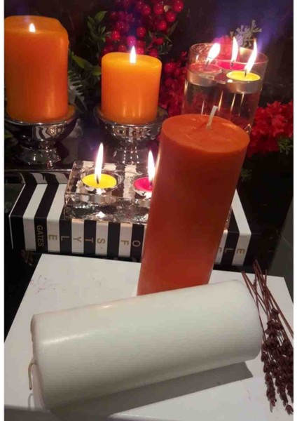 Iv Candles Homedecor 2'li Turuncu Beyaz Baton Mum