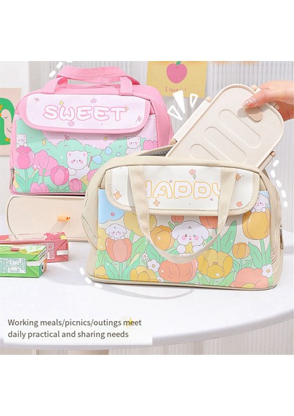 Kawaii Taşınabilir Öğle Yemeği Çantası Bej Yalıtımlı Öğle Yemeği Kabı Kadınlar Için Yetişkin Çalışma Açık Kamp (Yurt Dışından) modelleri
