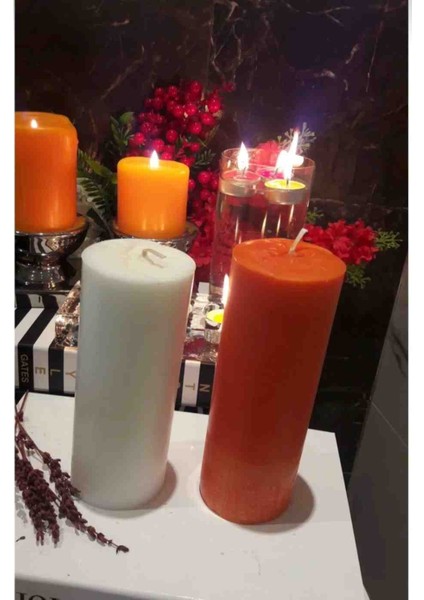 Iv Candles Homedecor 2'li Turuncu Beyaz Baton Mum