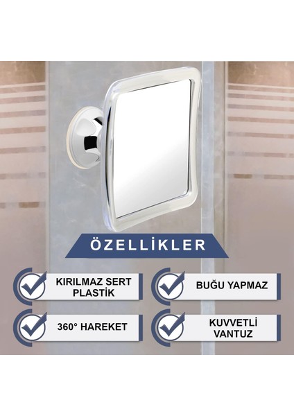 Duş Banyo Tuvalet Aynası 5x Yakınlaştırma - Buğu Önyeyici Vantuzlu 360 Derece Ayna