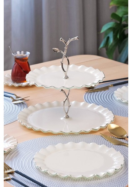 Solid Krem Wavy Platin Yaldızlı 6 Kişilik 26 Parça Pasta Takımı fırsatları