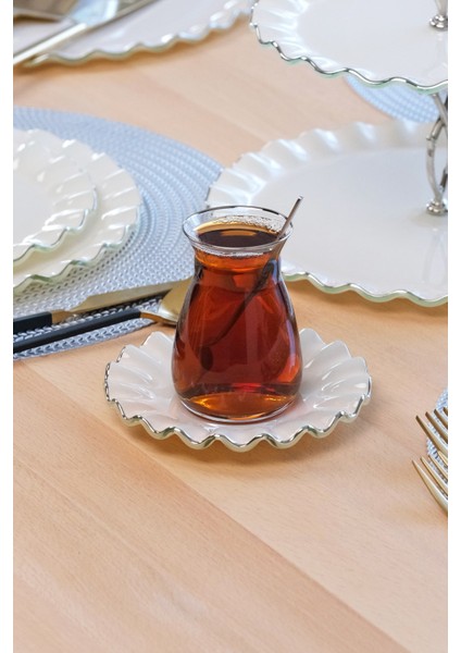 Solid Krem Wavy Platin Yaldızlı 6 Kişilik 26 Parça Pasta Takımı indirimleri