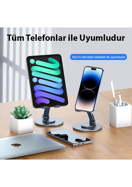 Alüminyum Alaşımlı 360° Dönebilen Pratik Katlanır Masa Üstü Telefon Standı