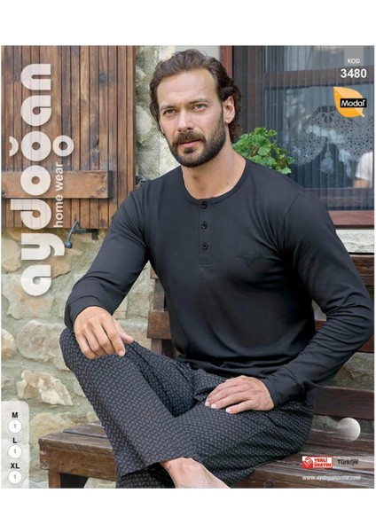 Erkek Modal Uzun Kollu Pijama Takımı 3480 - 1 Adet