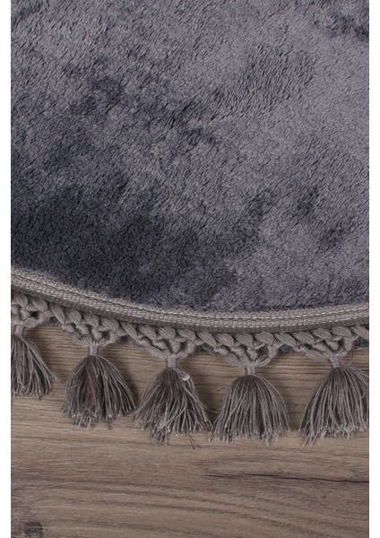 Relax Antrasit Yuvarlak 100X100 cm Ponpon Saçaklı Kaymaz Tabanlı Makinede Yıkanabilir Banyo Paspası fiyatları