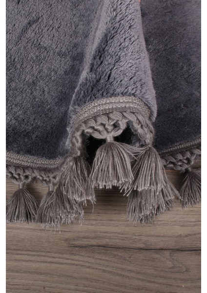 Relax Antrasit Yuvarlak 100X100 cm Ponpon Saçaklı Kaymaz Tabanlı Makinede Yıkanabilir Banyo Paspası modelleri