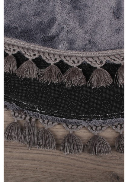 Relax Antrasit Yuvarlak 100X100 cm Ponpon Saçaklı Kaymaz Tabanlı Makinede Yıkanabilir Banyo Paspası fırsatları