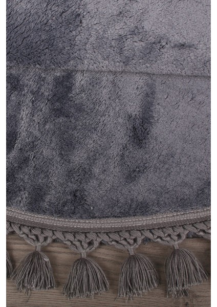 Relax Antrasit Yuvarlak 100X100 cm Ponpon Saçaklı Kaymaz Tabanlı Makinede Yıkanabilir Banyo Paspası indirimleri