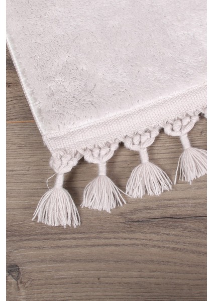 Relax Gri 60X100 + 50X60 cm 2'li Köşeli Ponpon Saçaklı Banyo Halısı Paspası Seti Kaymaz Yıkanabilir fiyatları