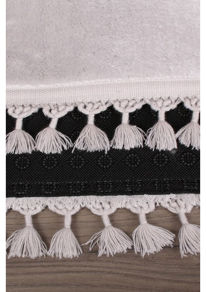 Relax Gri 60X100 + 50X60 cm 2'li Köşeli Ponpon Saçaklı Banyo Halısı Paspası Seti Kaymaz Yıkanabilir fırsatları