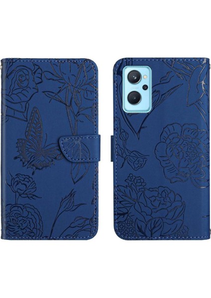 Bilek Kayışı Çiçekler ve Kelebekler Pu Deri ile Realme 9i Için Kılıf (Yurt Dışından)