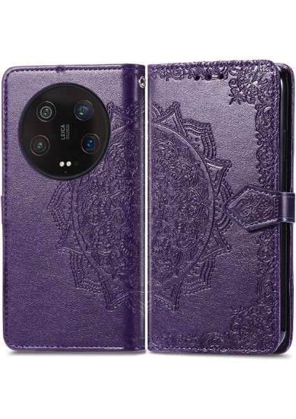 Xiaomi 13 Ultra Zarif Desen Basit Iş Deri Kılıf (Yurt Dışından)