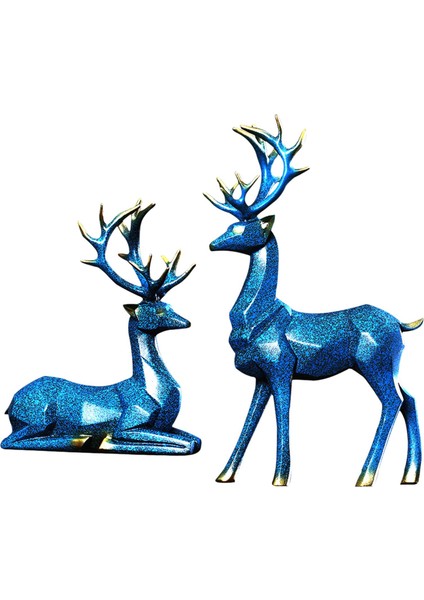2 Adet Modern Çift Geyik Heykelleri Oturan Ayakta Sanat El Sanatları Reçine El Yapımı Elk (Yurt Dışından)
