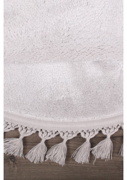 Relax Gri Yuvarlak 150X150 cm Ponpon Saçaklı Kaymaz Tabanlı Makinede Yıkanabilir Banyo Paspası indirimleri