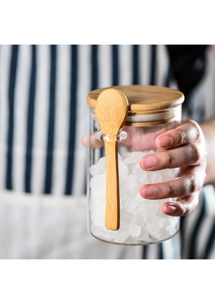 Borosilikat Cam Bambu Kapaklı ve Bambu Kaşıklı Baharat Seti 6 Adet 450 ml fırsatları
