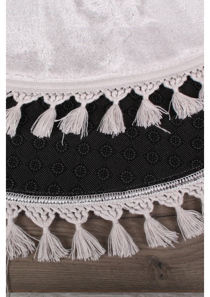 Relax Gri Yuvarlak 120X120 cm Ponpon Saçaklı Kaymaz Tabanlı Makinede Yıkanabilir Banyo Paspası fırsatları