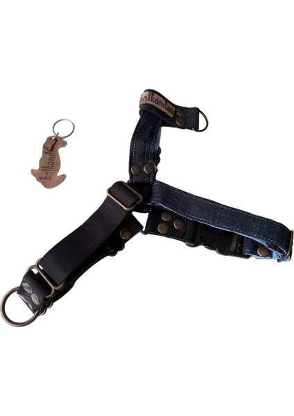 Köpek göğüs tasması-nubuk deri/kot-çift kontrollü-genişlik:2,5 cm-göğüs ölçüsü:45-70 cm/boyun ölçüsü:25-40 cm-ayarlamalı-dog harness