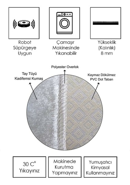 Yıkanabilir Kaymaz Taban Dekoratif Oval Halı S4-OV-DOT-SD-870