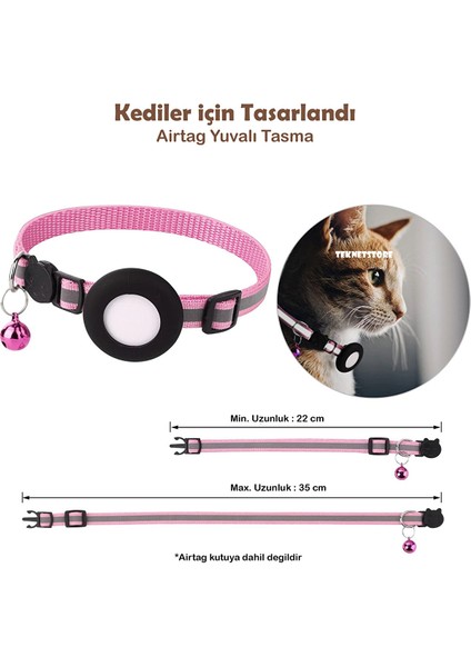 Kedi Tasması Airtag Yuvalı Kilitli Güvenlik Aparatı Airtag Kılıfı ve Zil Boyun Tasması Gps