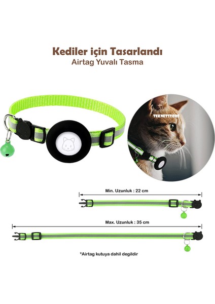 Kedi Tasması Airtag Yuvalı Kilitli Güvenlik Aparatı Airtag Kılıfı ve Zil Boyun Tasması Gps