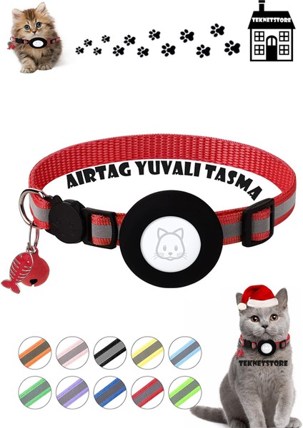 Kedi Tasması Airtag Yuvalı Kilitli Güvenlik Aparatı Airtag Kılıfı ve Zil Boyun Tasması Gps