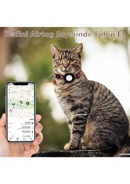 Kedi Tasması Airtag Yuvalı Kilitli Güvenlik Aparatı Airtag Kılıfı ve Zil Boyun Tasması Gps