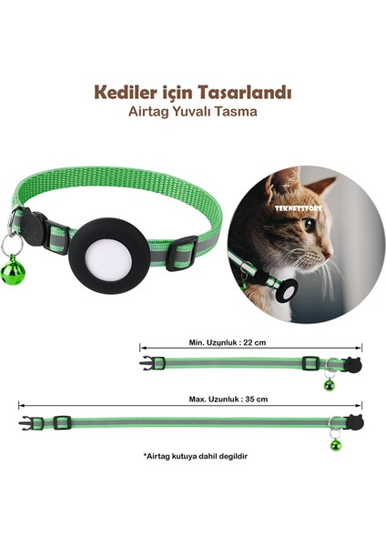 Kedi Tasması Airtag Yuvalı Kilitli Güvenlik Aparatı Airtag Kılıfı ve Zil Boyun Tasması Gps