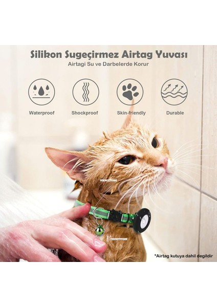 Kedi Tasması Airtag Yuvalı Kilitli Güvenlik Aparatı Airtag Kılıfı ve Zil Boyun Tasması Gps